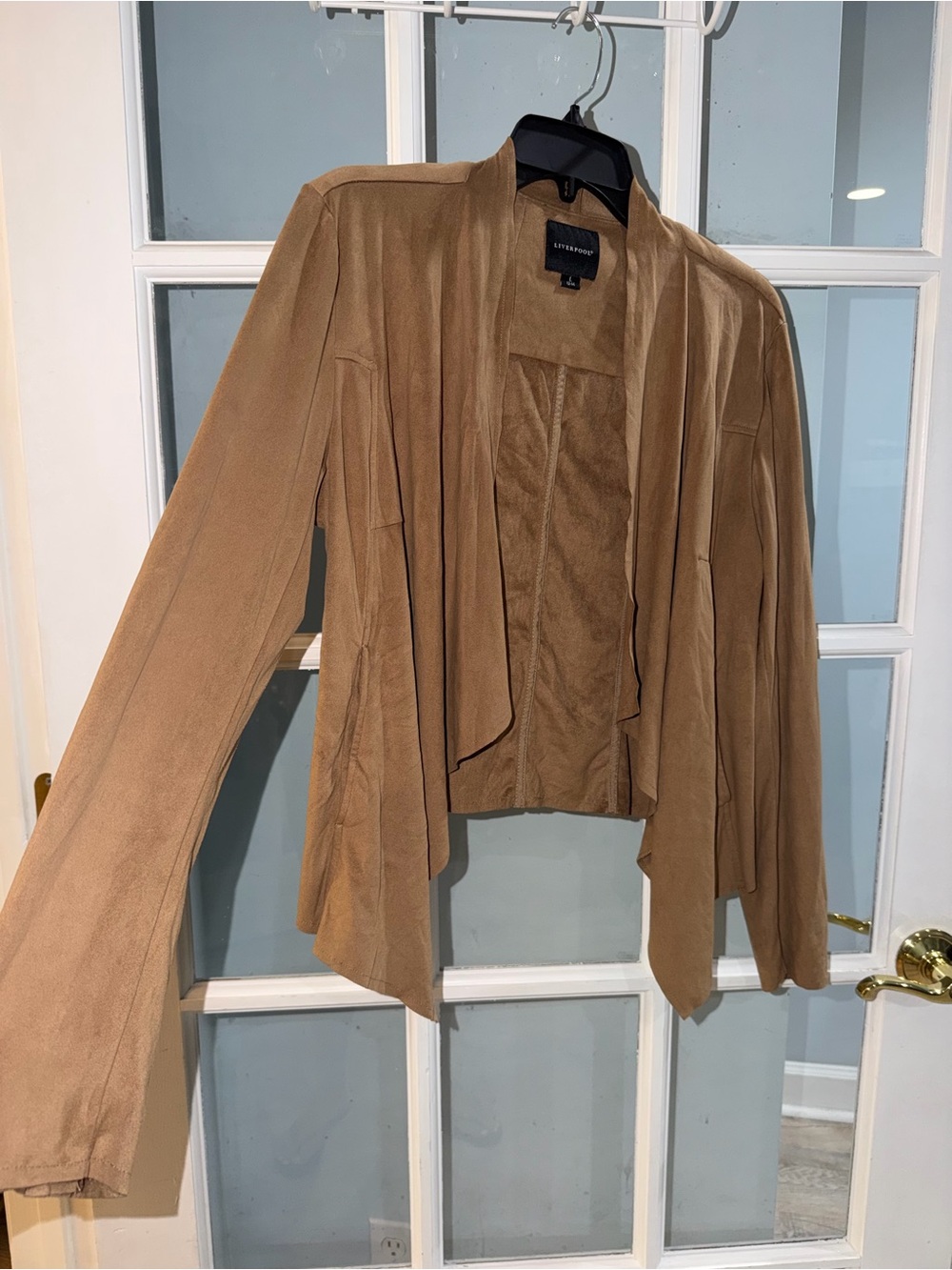 Liverpool Los Angeles Brown Faux Suede Open Front Draped Cardigan Jacket Large - Picture 3 of 13